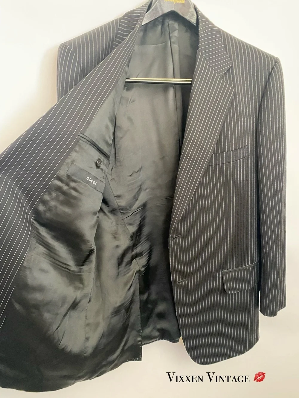 VINTAGE GUCCI ‘PINSTRIPE WOOL MOHAIR SUIT’ IN BLACK